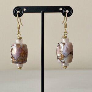 Kingman Pink Opal and Bronze with Rose Quartz Pierced Barrel Earrings